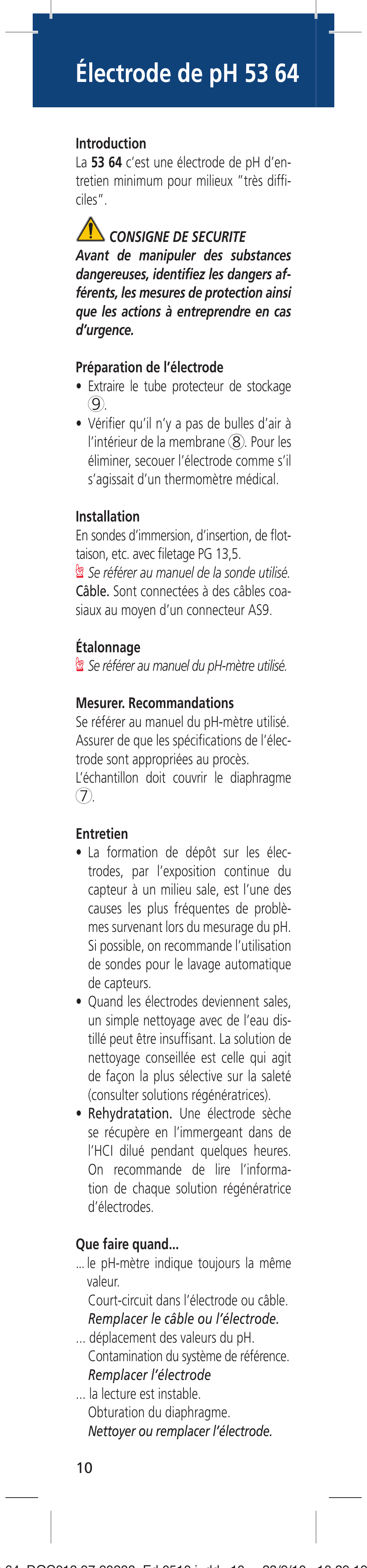 Électrode de ph 53 64 | Hach-Lange 5364 User Manual | Page 10 / 16