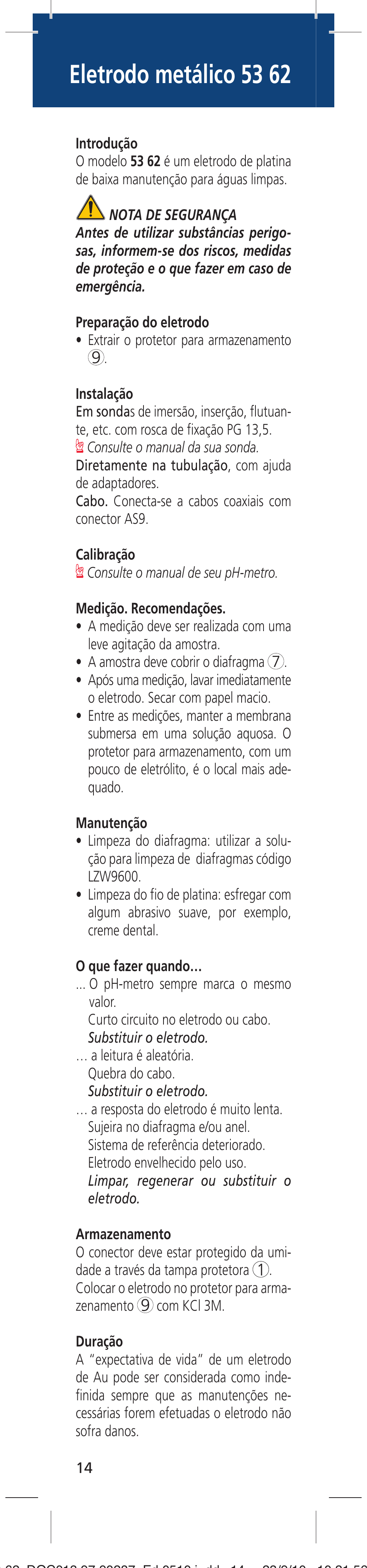 Eletrodo metálico 53 62 | Hach-Lange 5362 User Manual | Page 14 / 16