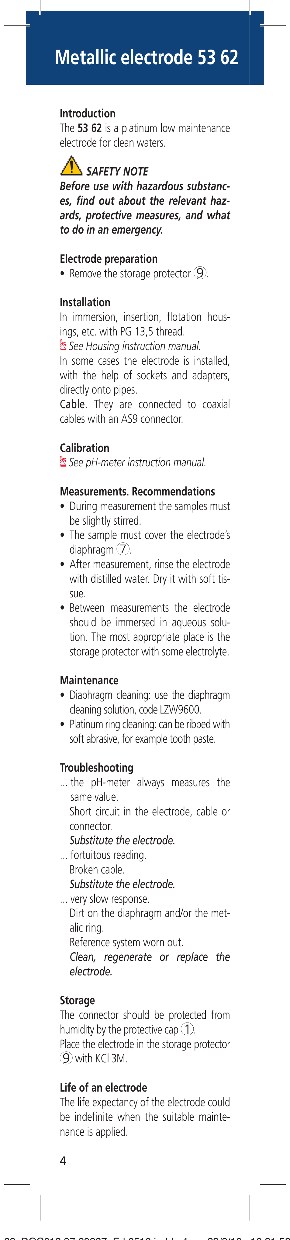 Metallic electrode 53 62 | Hach-Lange 5362 User Manual | Page 4 / 16