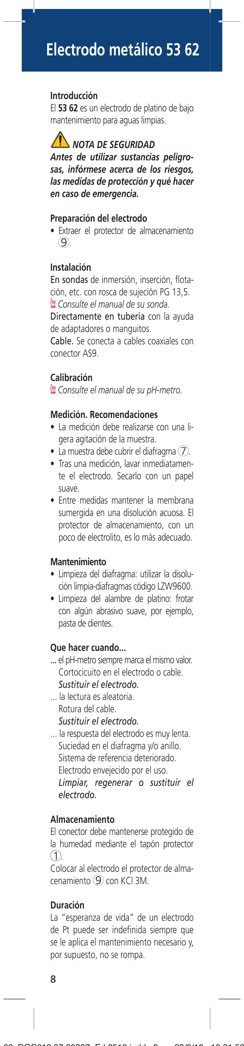 Electrodo metálico 53 62 | Hach-Lange 5362 User Manual | Page 8 / 16
