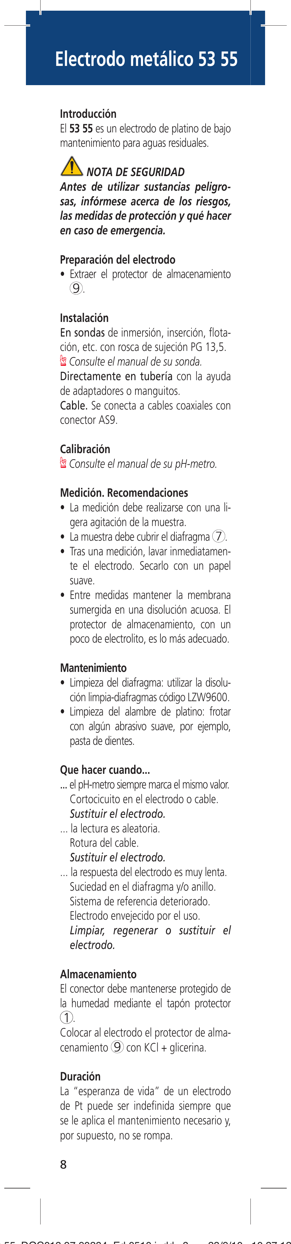 Electrodo metálico 53 55 | Hach-Lange 5355 User Manual | Page 8 / 16