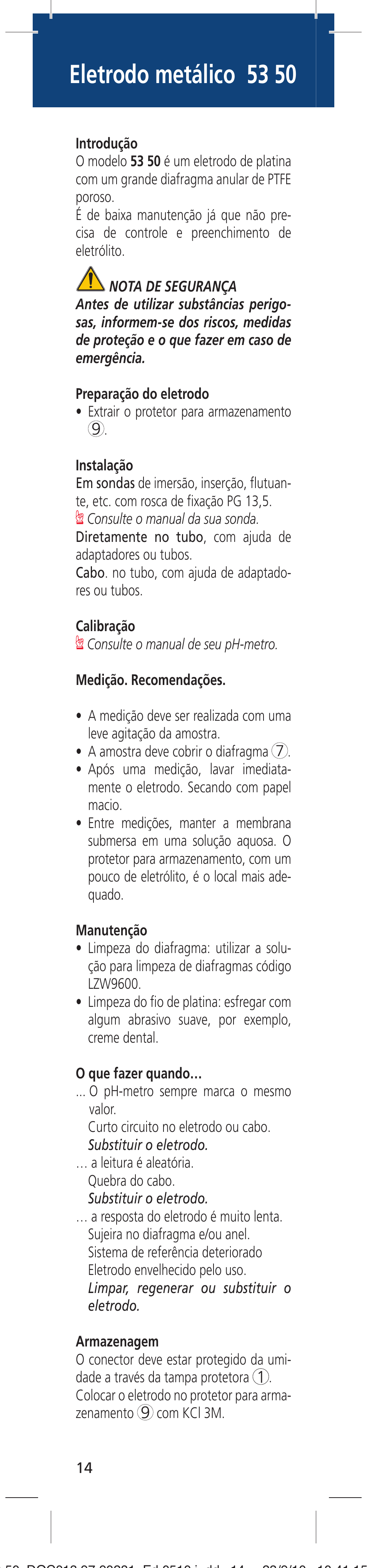 Eletrodo metálico 53 50 | Hach-Lange 5350 User Manual | Page 14 / 16