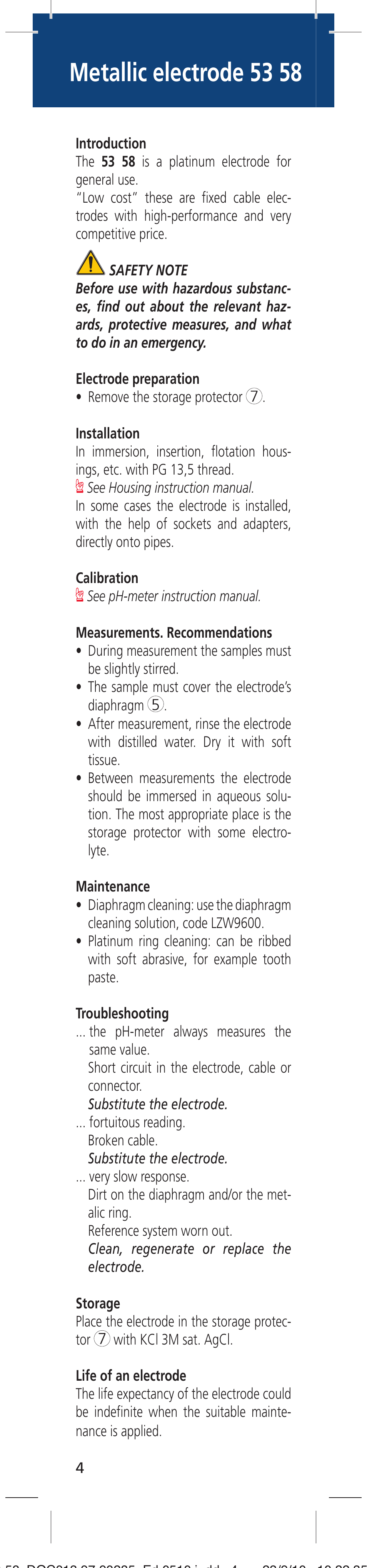 Metallic electrode 53 58 | Hach-Lange 5358 User Manual | Page 4 / 16
