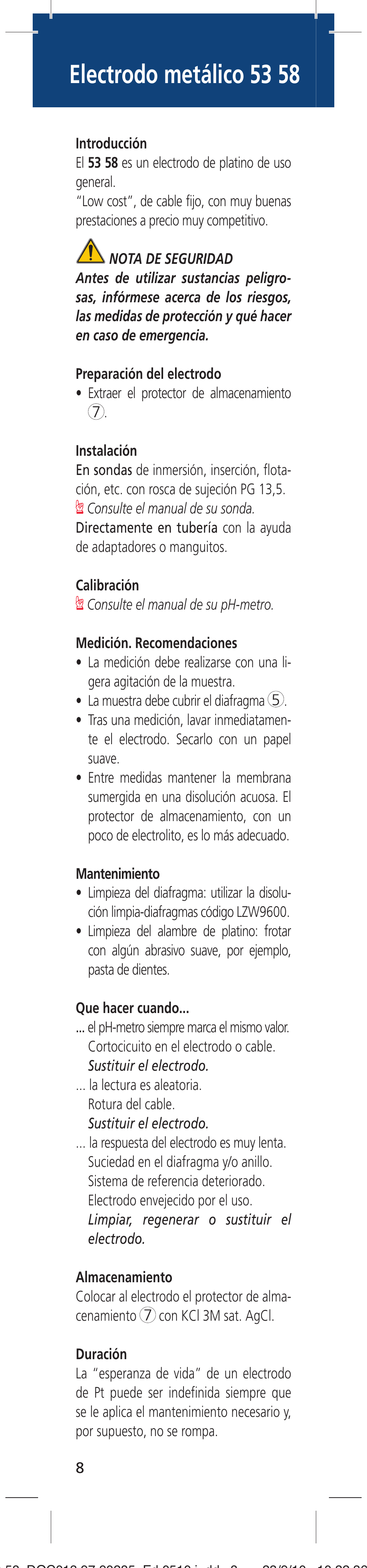 Electrodo metálico 53 58 | Hach-Lange 5358 User Manual | Page 8 / 16