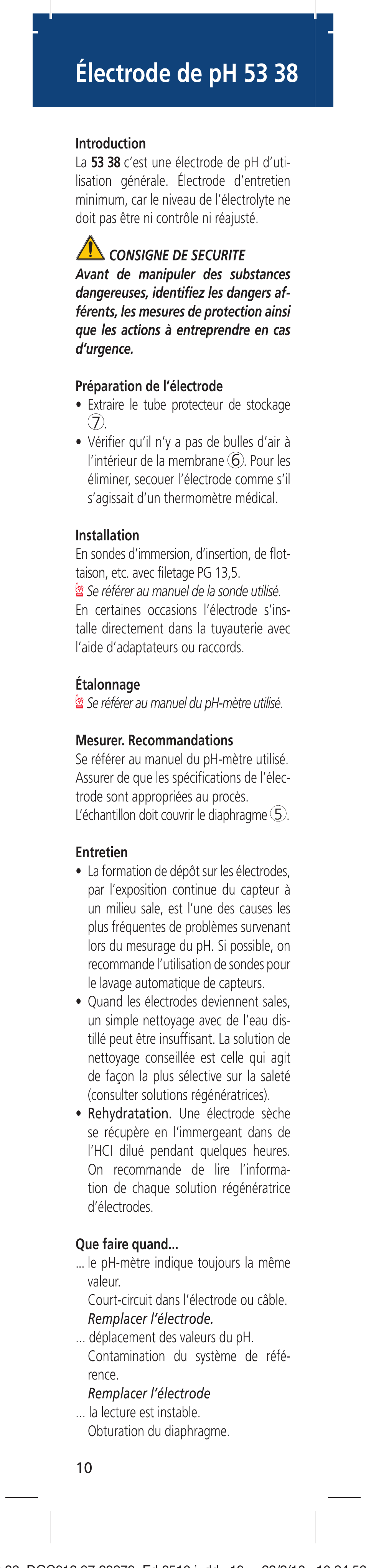 Électrode de ph 53 38 | Hach-Lange 5338 User Manual | Page 10 / 16