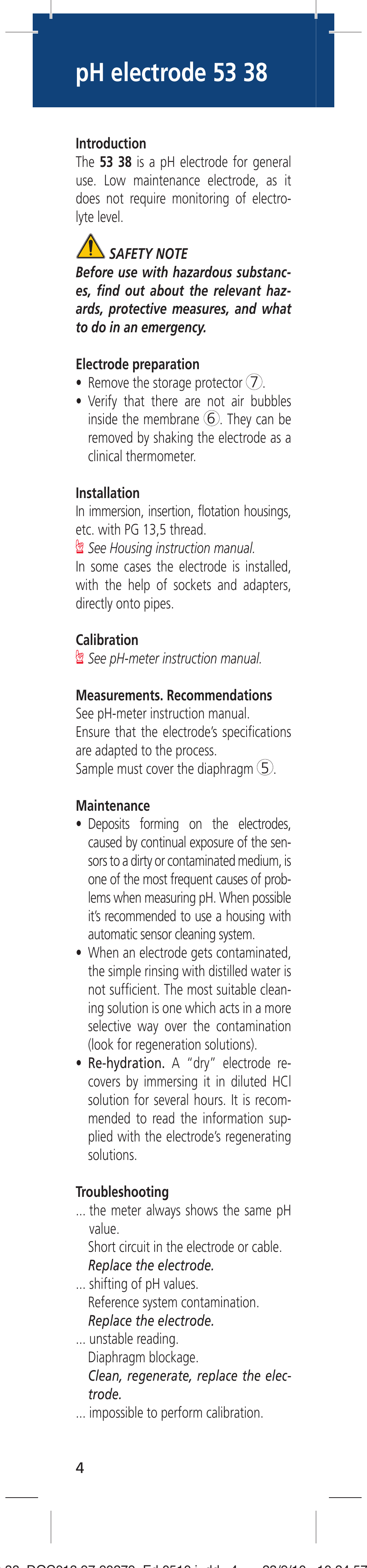 Ph electrode 53 38 | Hach-Lange 5338 User Manual | Page 4 / 16