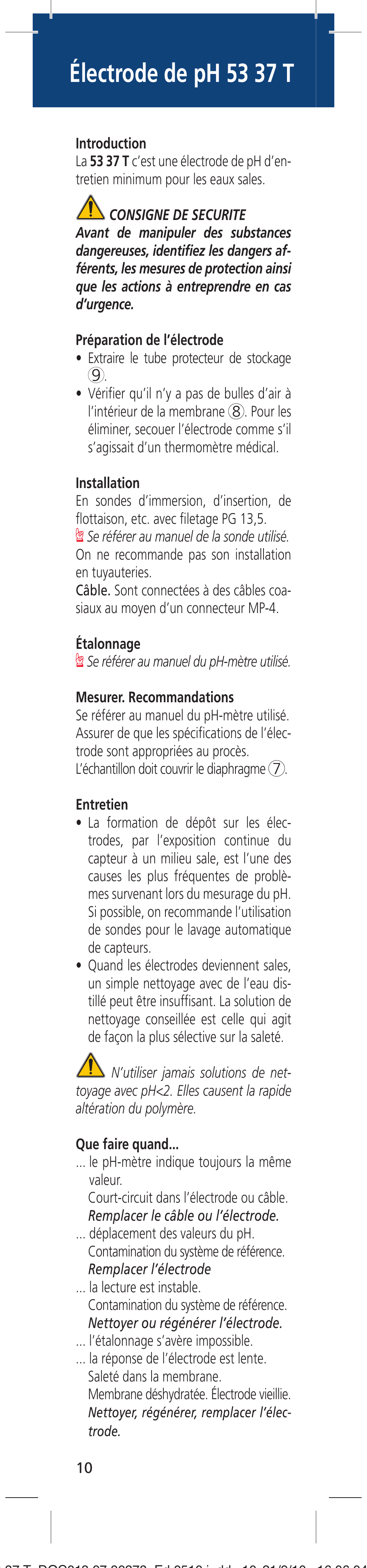 Électrode de ph 53 37 t | Hach-Lange 5337T User Manual | Page 10 / 16