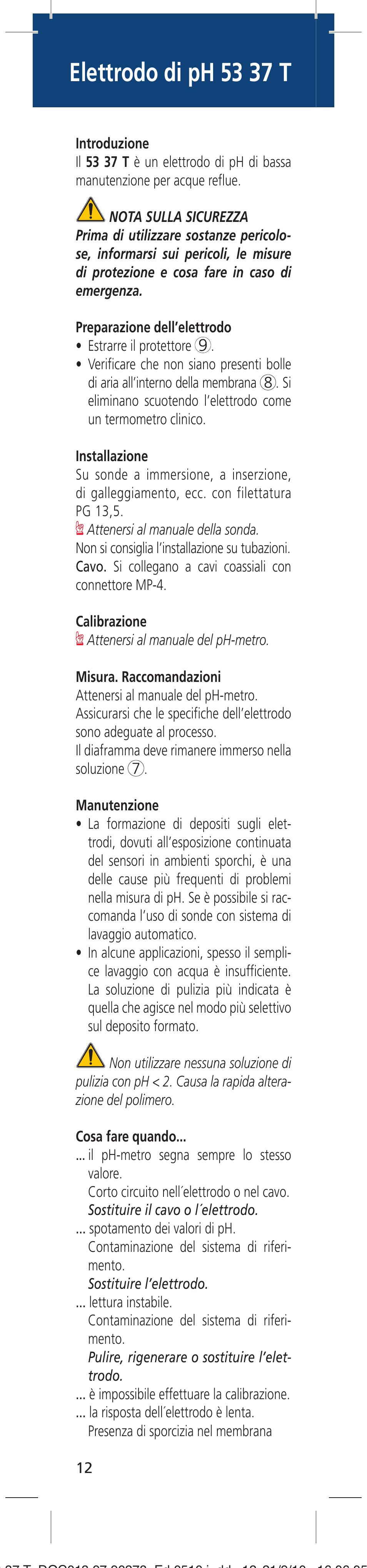 Elettrodo di ph 53 37 t | Hach-Lange 5337T User Manual | Page 12 / 16