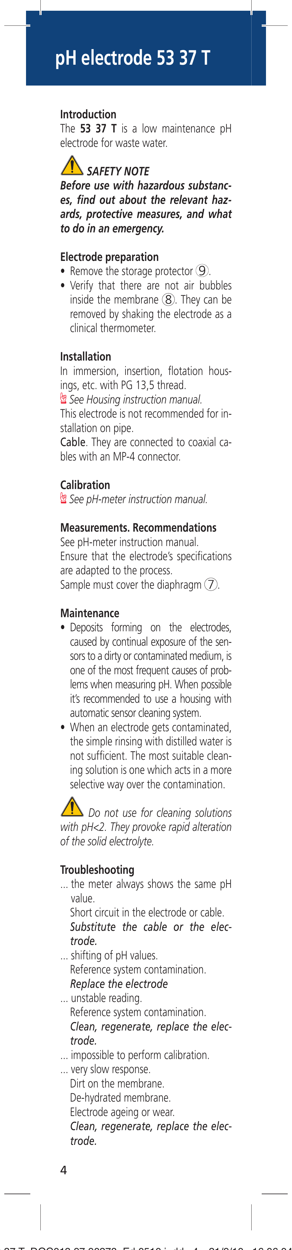 Ph electrode 53 37 t | Hach-Lange 5337T User Manual | Page 4 / 16