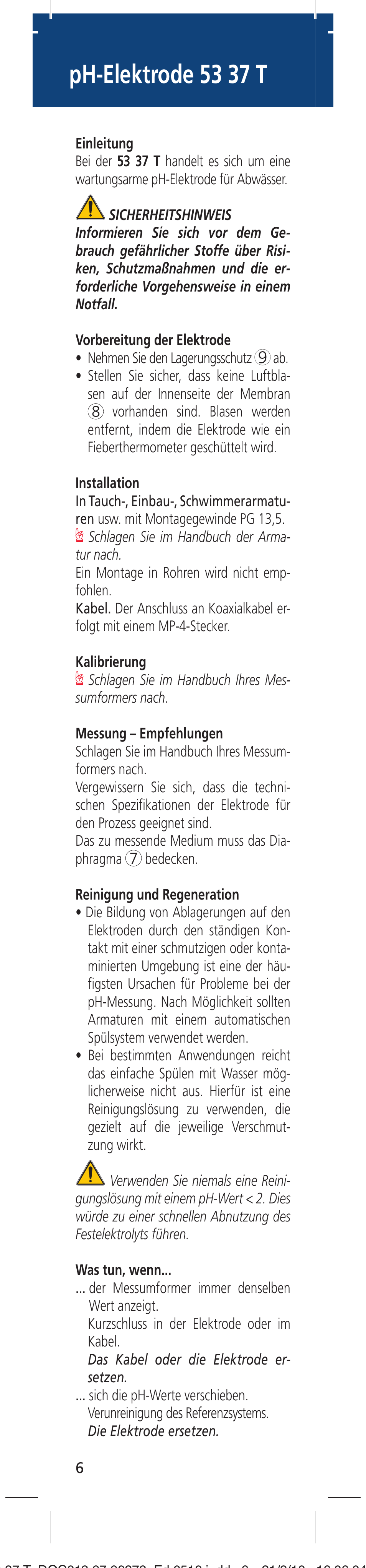 Ph-elektrode 53 37 t | Hach-Lange 5337T User Manual | Page 6 / 16