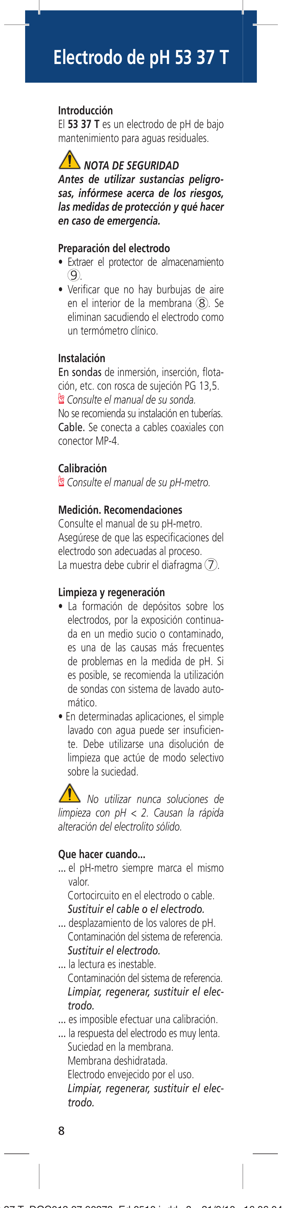 Electrodo de ph 53 37 t | Hach-Lange 5337T User Manual | Page 8 / 16