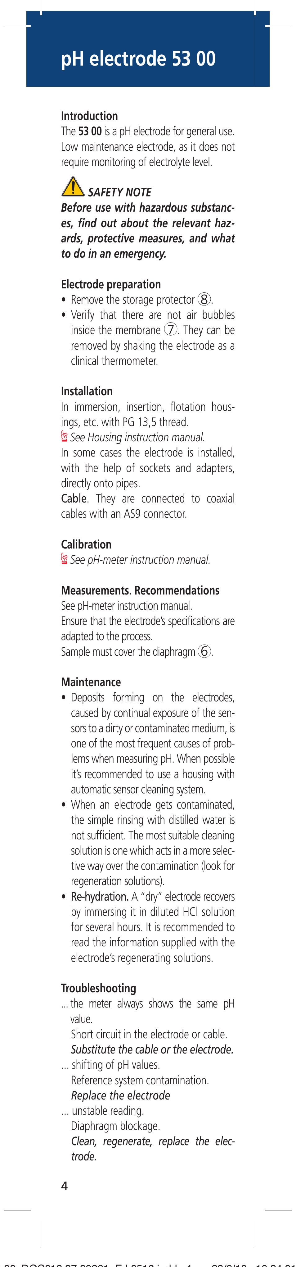 Ph electrode 53 00 | Hach-Lange 5300 User Manual | Page 4 / 16