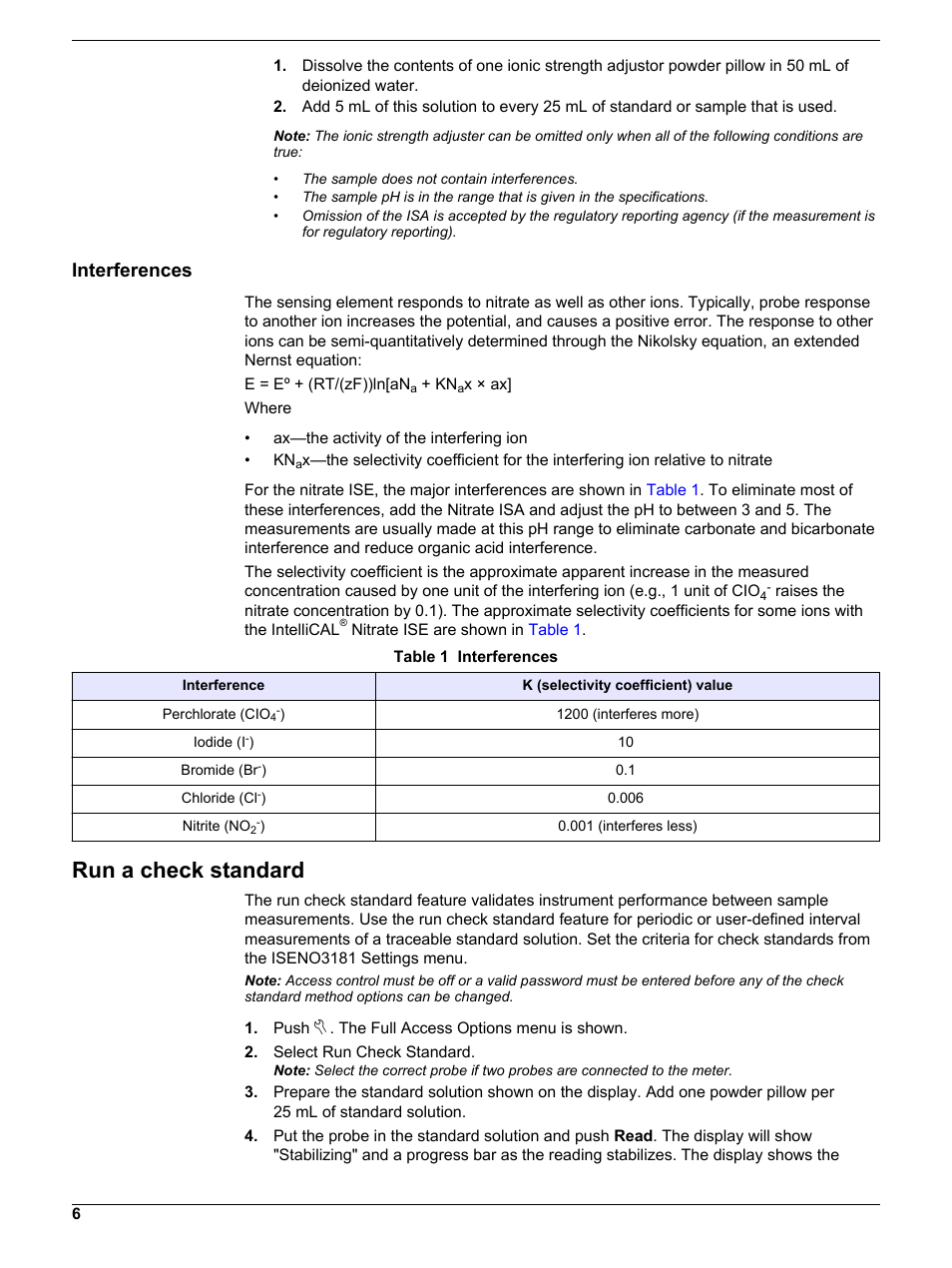 Interferences, Run a check standard | Hach-Lange ISENO318103 User Manual User Manual | Page 6 / 14