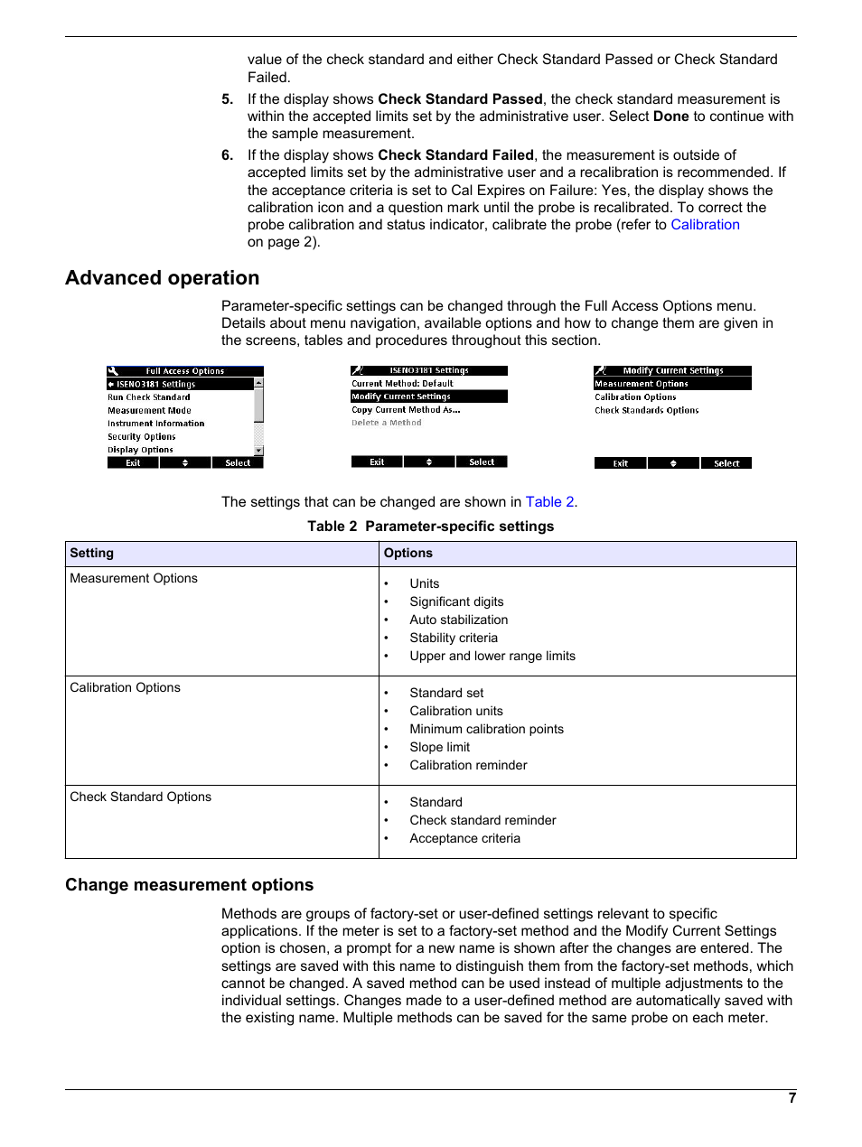 Advanced operation, Change measurement options | Hach-Lange ISENO318103 User Manual User Manual | Page 7 / 14