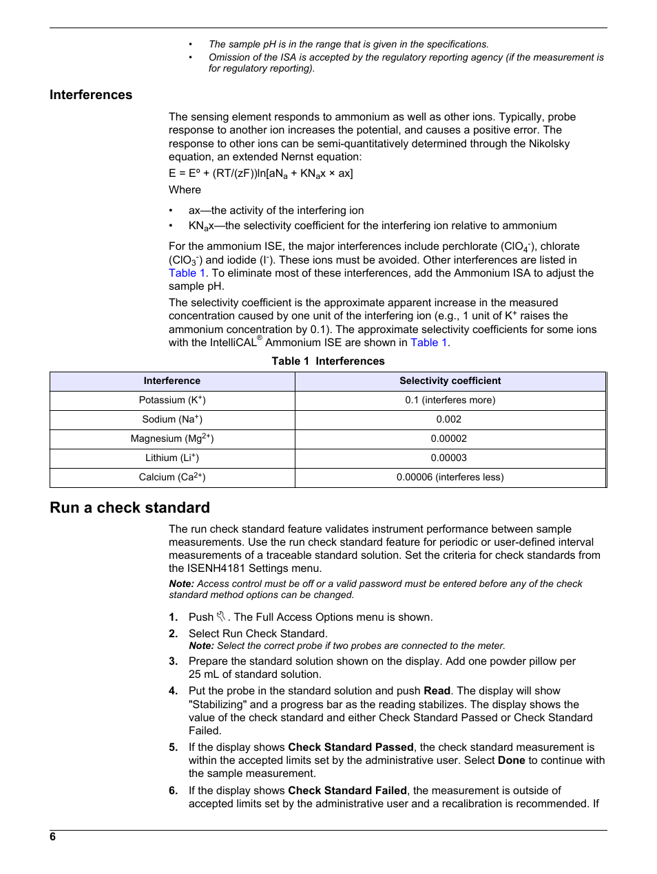 Interferences, Run a check standard | Hach-Lange ISENH418103 User Manual User Manual | Page 6 / 14
