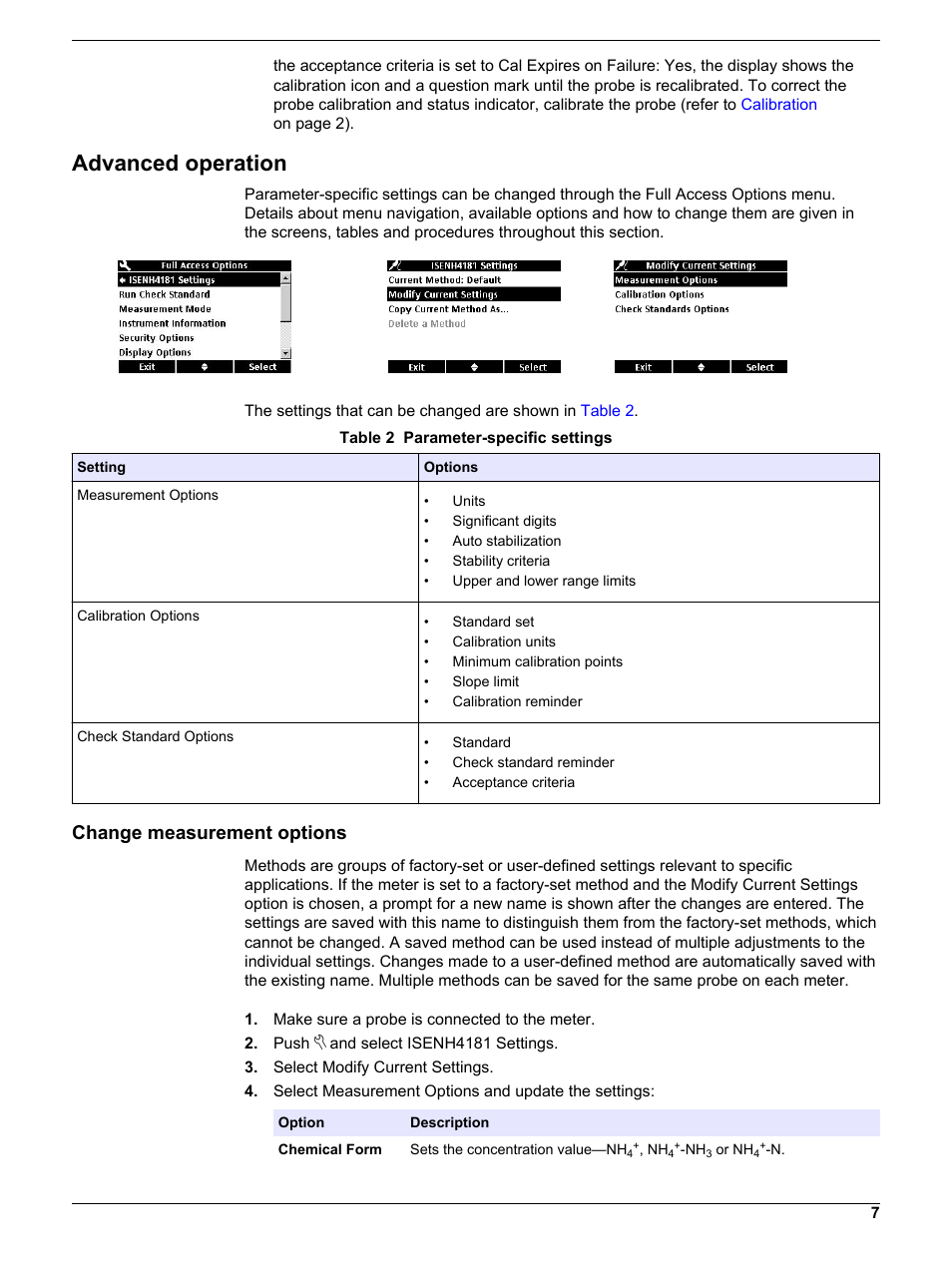 Advanced operation, Change measurement options | Hach-Lange ISENH418103 User Manual User Manual | Page 7 / 14