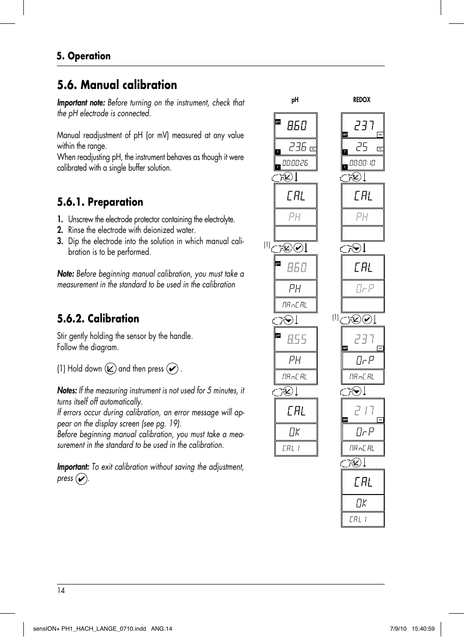 Manual calibration, Preparation, Calibration | Hach-Lange SENSION+ PH1 User Manual | Page 18 / 74