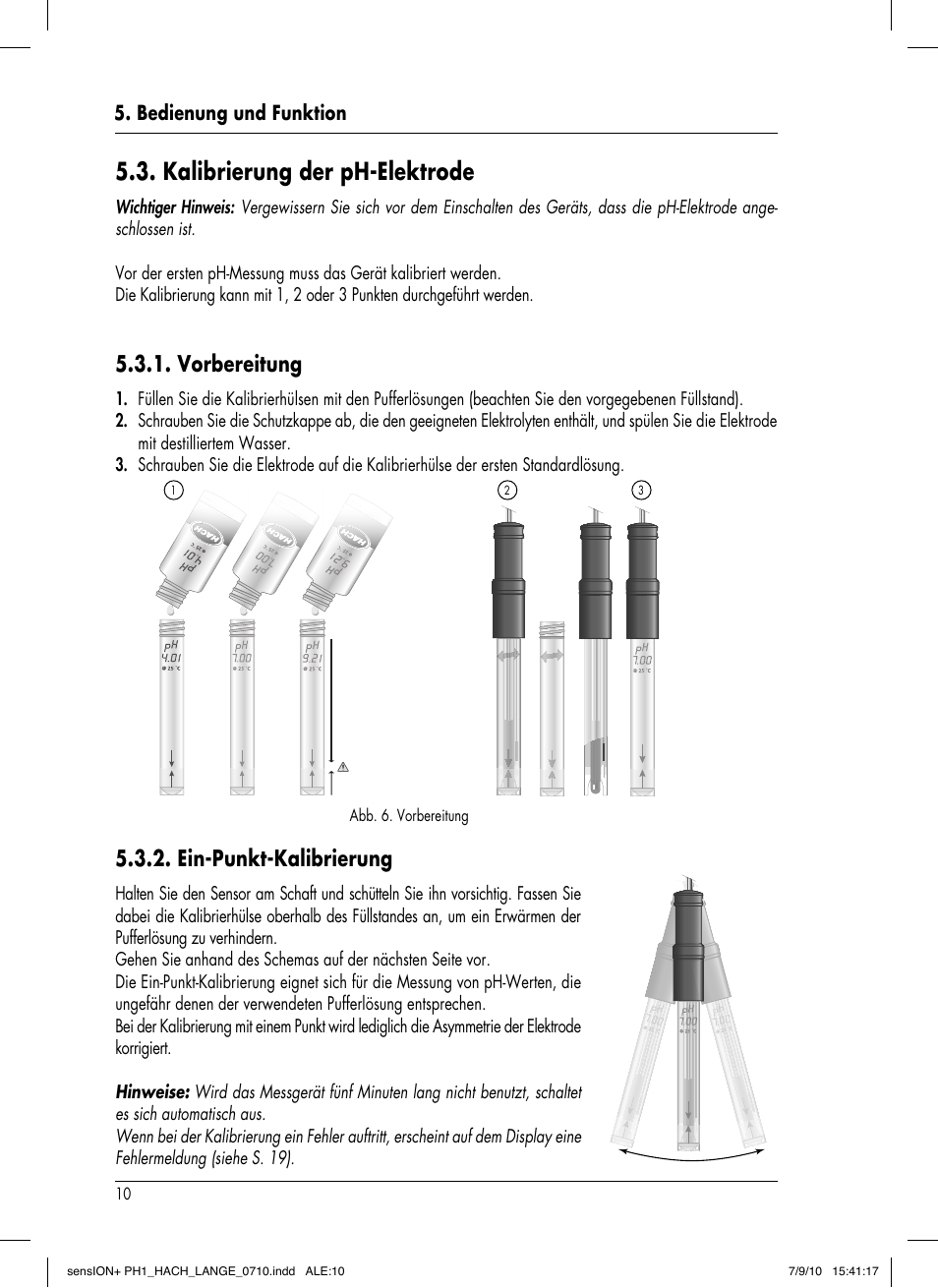 Kalibrierung der ph-elektrode, Ein-punkt-kalibrierung, Vorbereitung | Bedienung und funktion, Abb. 6. vorbereitung | Hach-Lange SENSION+ PH1 User Manual | Page 36 / 74