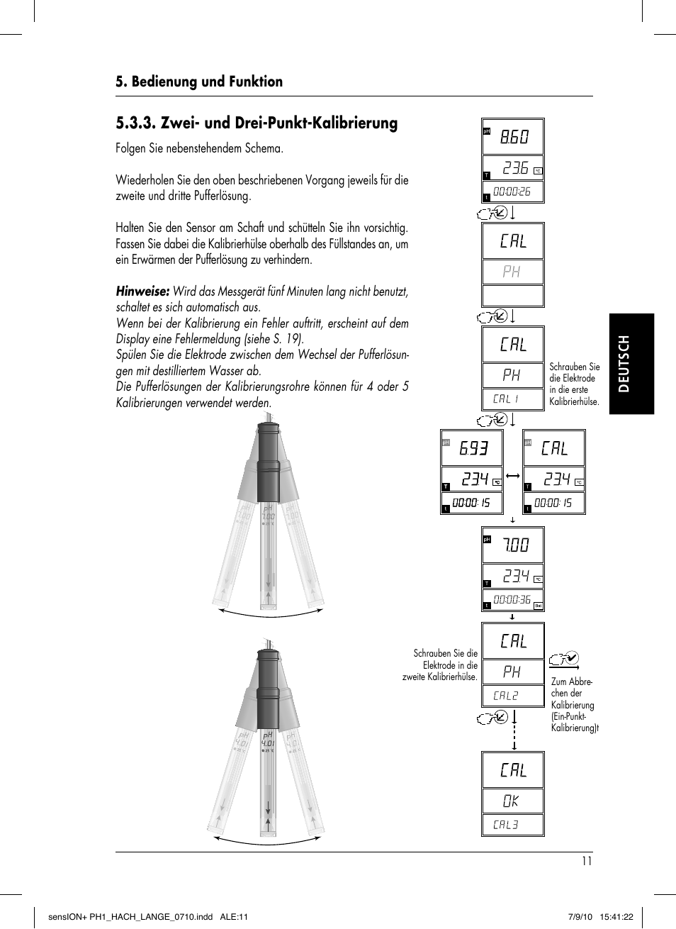 Zwei- und drei-punkt-kalibrierung, Bedienung und funktion deutsch | Hach-Lange SENSION+ PH1 User Manual | Page 37 / 74