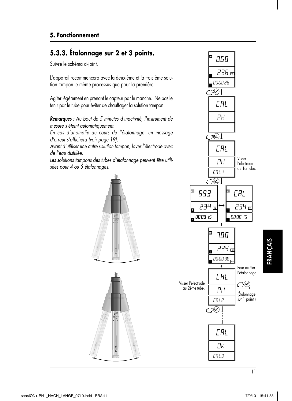 Étalonnage sur 2 et 3 points, Fonctionnement français | Hach-Lange SENSION+ PH1 User Manual | Page 59 / 74