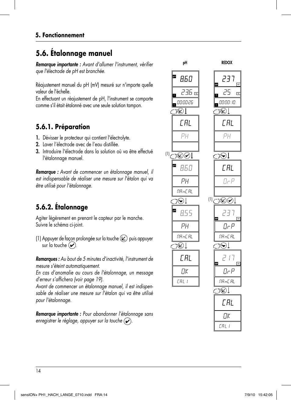 Étalonnage manuel, Préparation, Étalonnage | Hach-Lange SENSION+ PH1 User Manual | Page 62 / 74