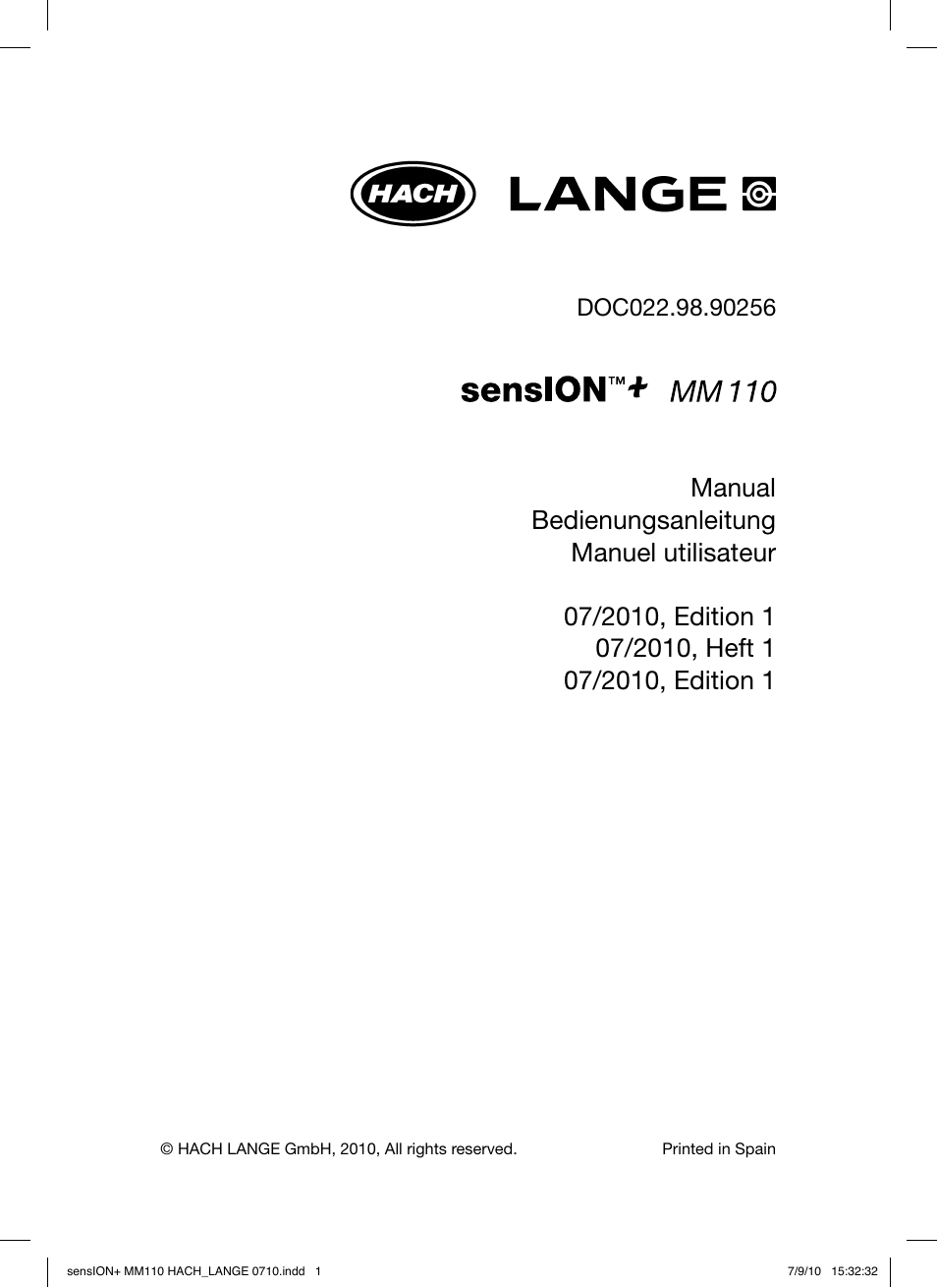 Hach-Lange SENSION+ MM110 User Manual | 74 pages