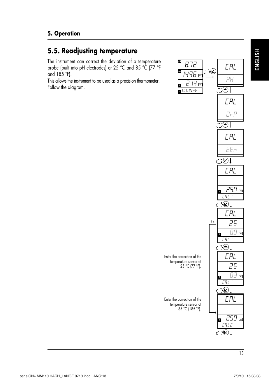 Readjusting temperature, Operation english | Hach-Lange SENSION+ MM110 User Manual | Page 17 / 74