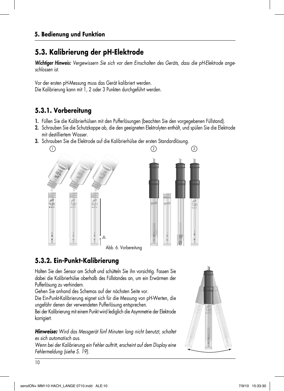 Kalibrierung der ph-elektrode, Ein-punkt-kalibrierung, Vorbereitung | Bedienung und funktion, Abb. 6. vorbereitung | Hach-Lange SENSION+ MM110 User Manual | Page 36 / 74