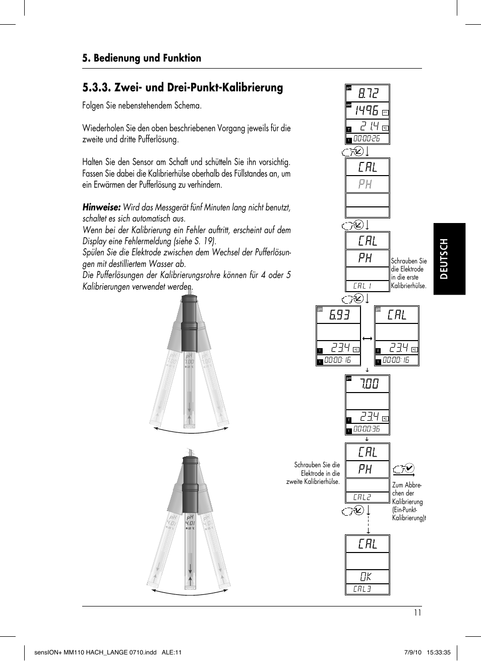 Zwei- und drei-punkt-kalibrierung, Bedienung und funktion deutsch | Hach-Lange SENSION+ MM110 User Manual | Page 37 / 74