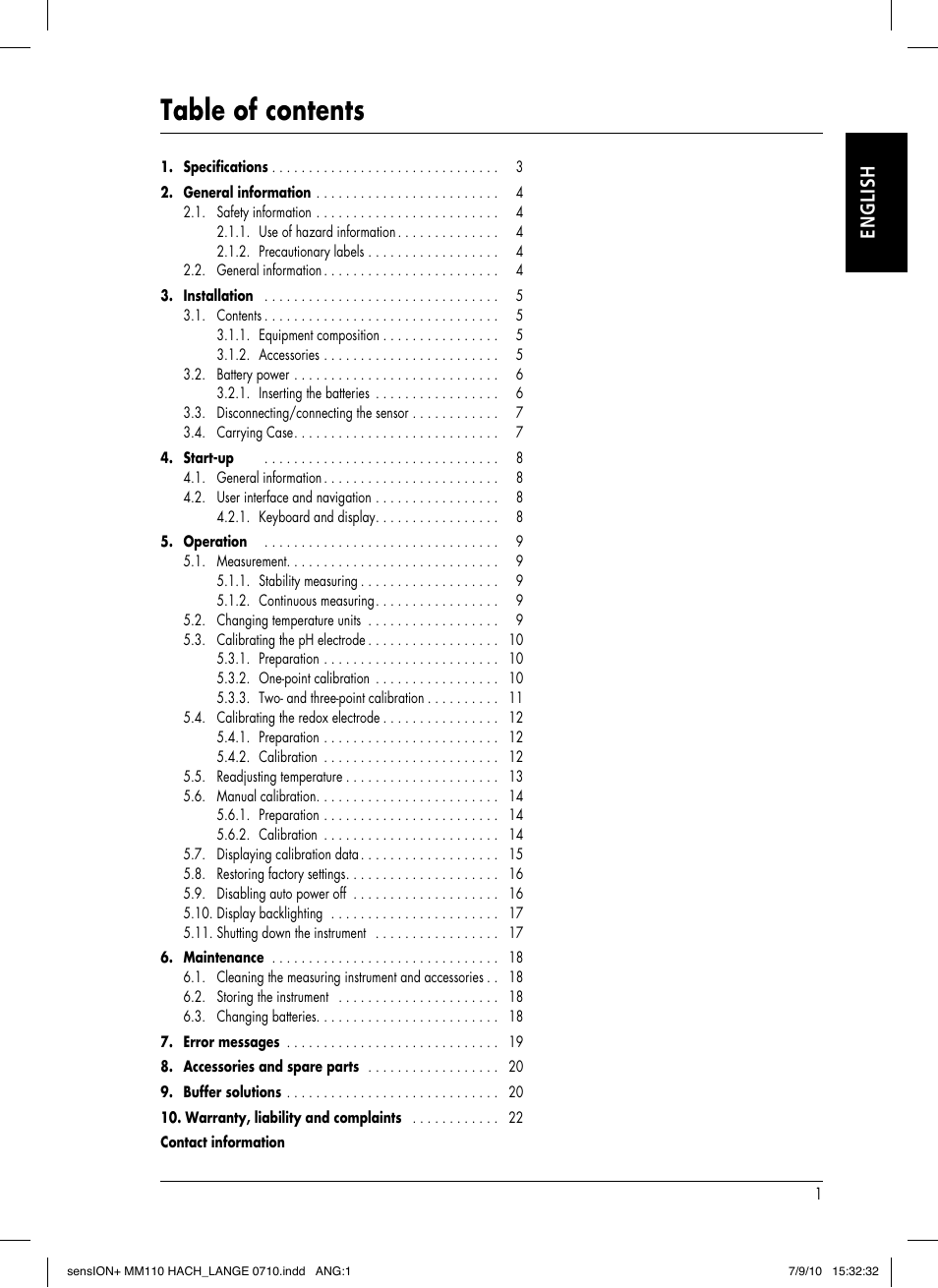 Hach-Lange SENSION+ MM110 User Manual | Page 5 / 74