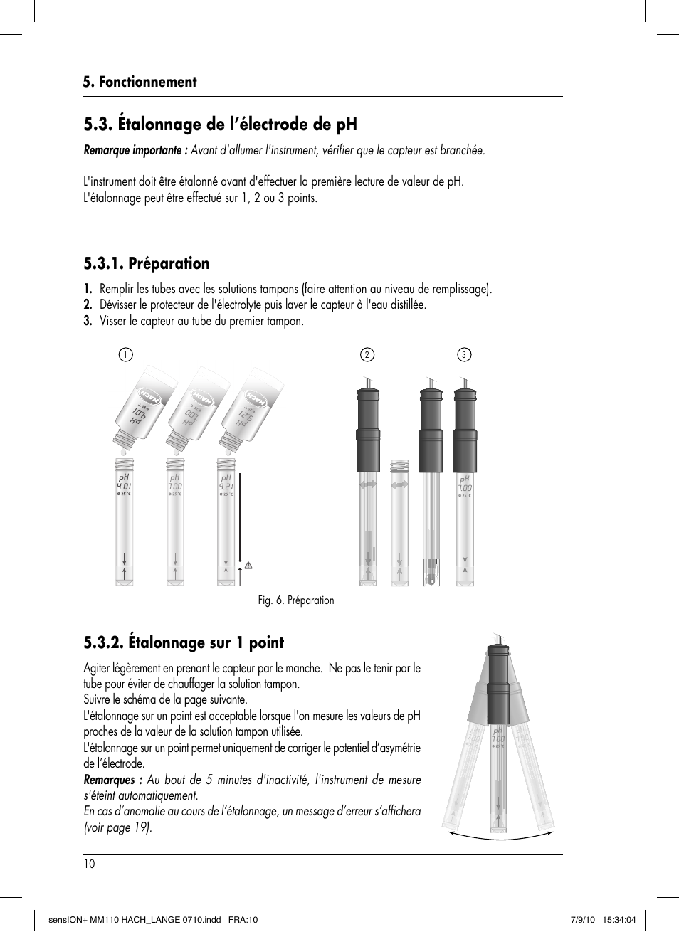 Étalonnage de l’électrode de ph, Étalonnage sur 1 point, Préparation | Fonctionnement, Fig. 6. préparation | Hach-Lange SENSION+ MM110 User Manual | Page 58 / 74