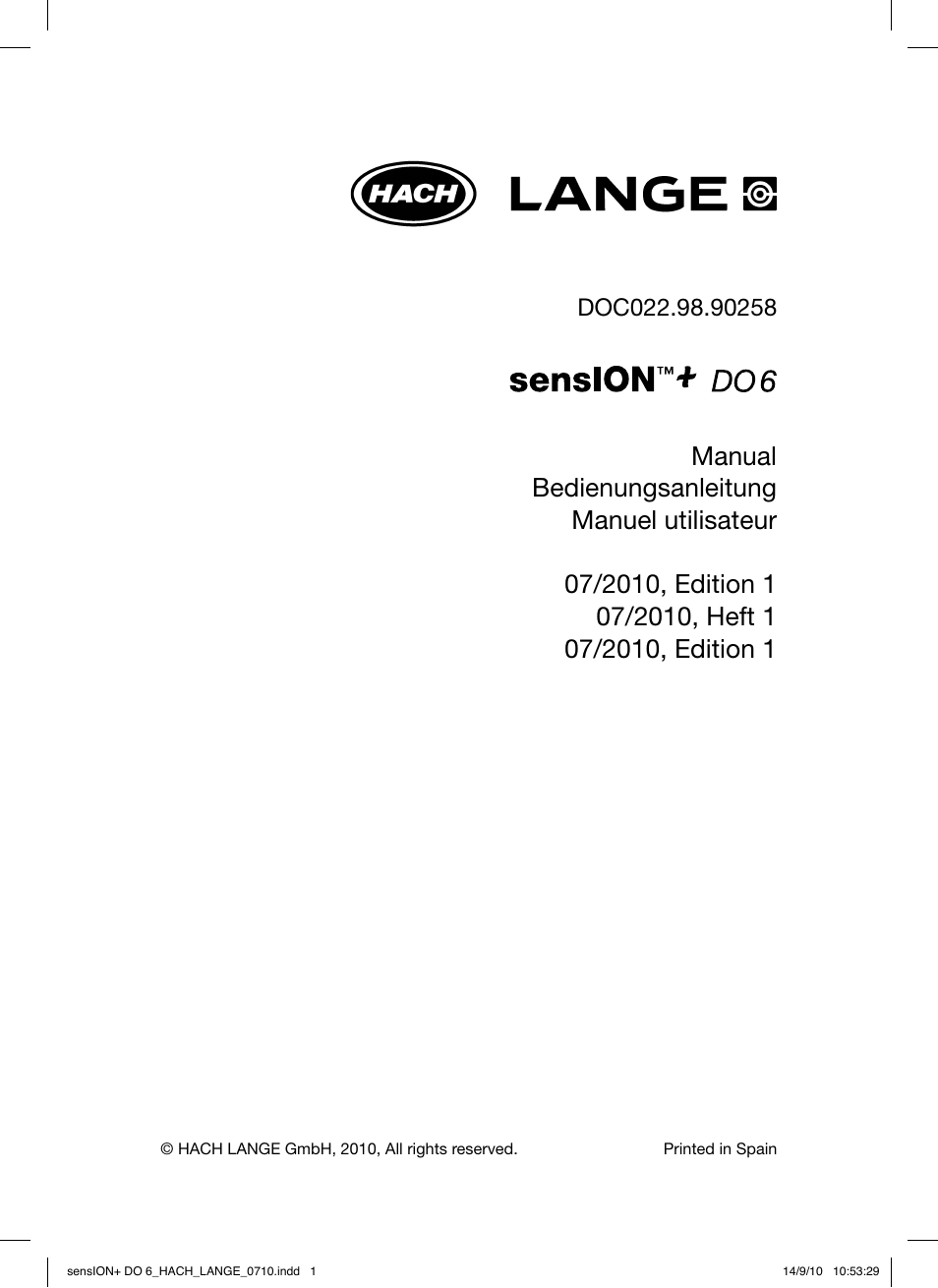 Hach-Lange SENSION+ DO6 User Manual | 74 pages