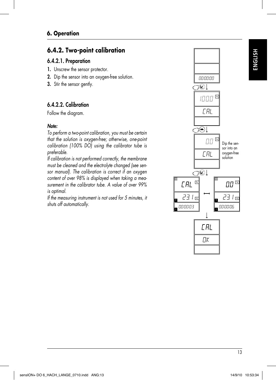 Two-point calibration | Hach-Lange SENSION+ DO6 User Manual | Page 17 / 74