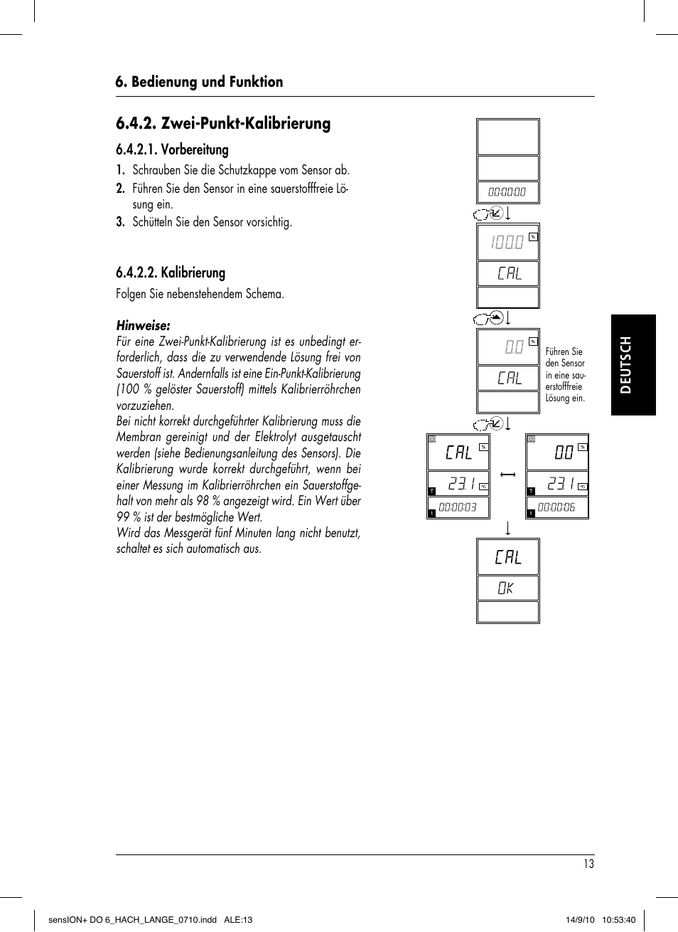 Zwei-punkt-kalibrierung | Hach-Lange SENSION+ DO6 User Manual | Page 39 / 74