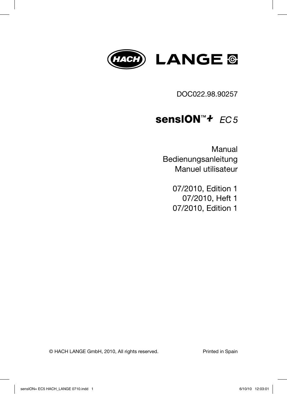 Hach-Lange SENSION+ EC5 User Manual | 74 pages