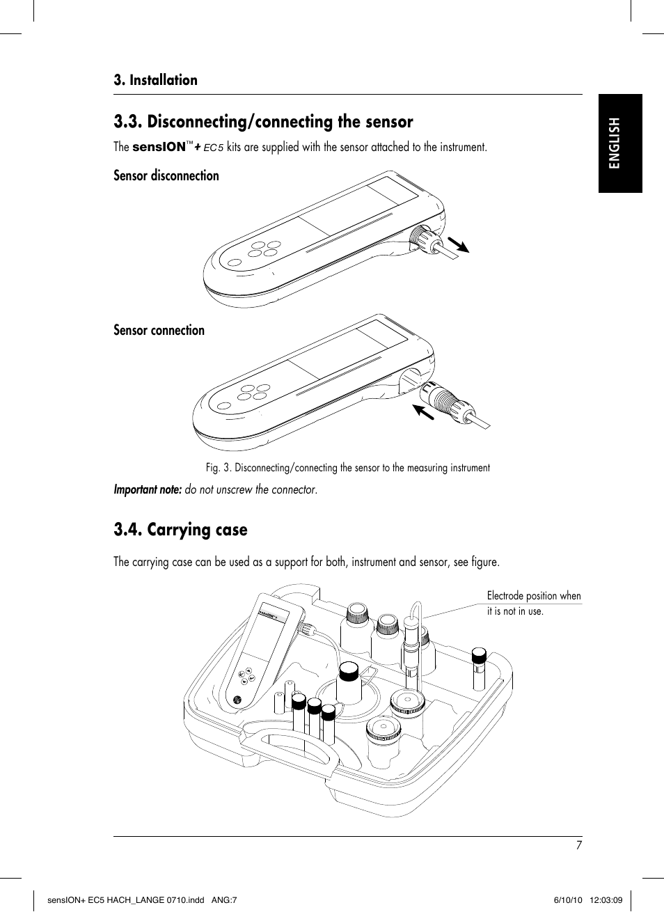 Disconnecting/connecting the sensor, Carrying case | Hach-Lange SENSION+ EC5 User Manual | Page 11 / 74