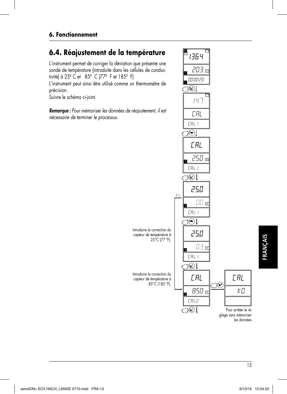 Réajustement de la température, Fonctionnement français | Hach-Lange SENSION+ EC5 User Manual | Page 61 / 74