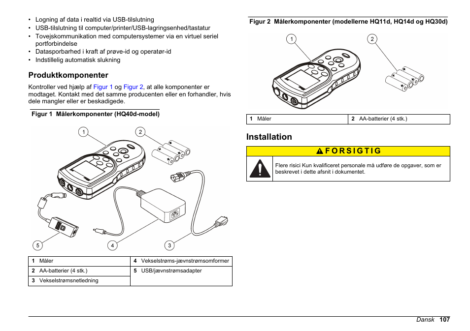 Produktkomponenter, Installation | Hach-Lange HQ30D Basic User Manual User Manual | Page 107 / 354
