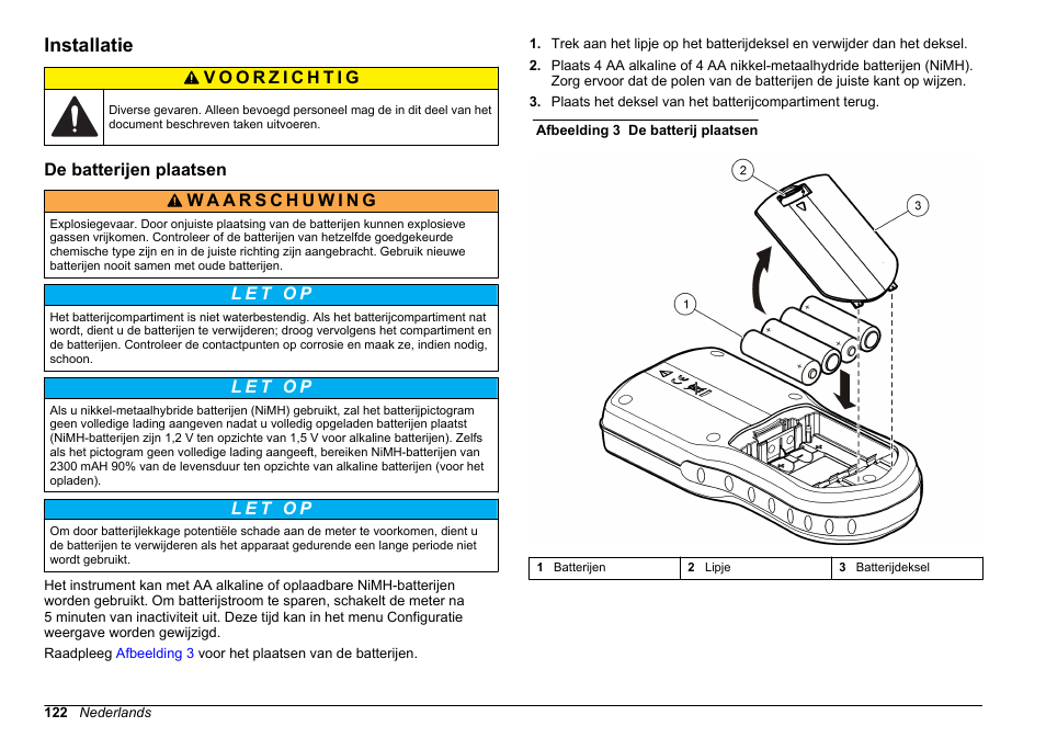 Installatie, De batterijen plaatsen | Hach-Lange HQ30D Basic User Manual User Manual | Page 122 / 354