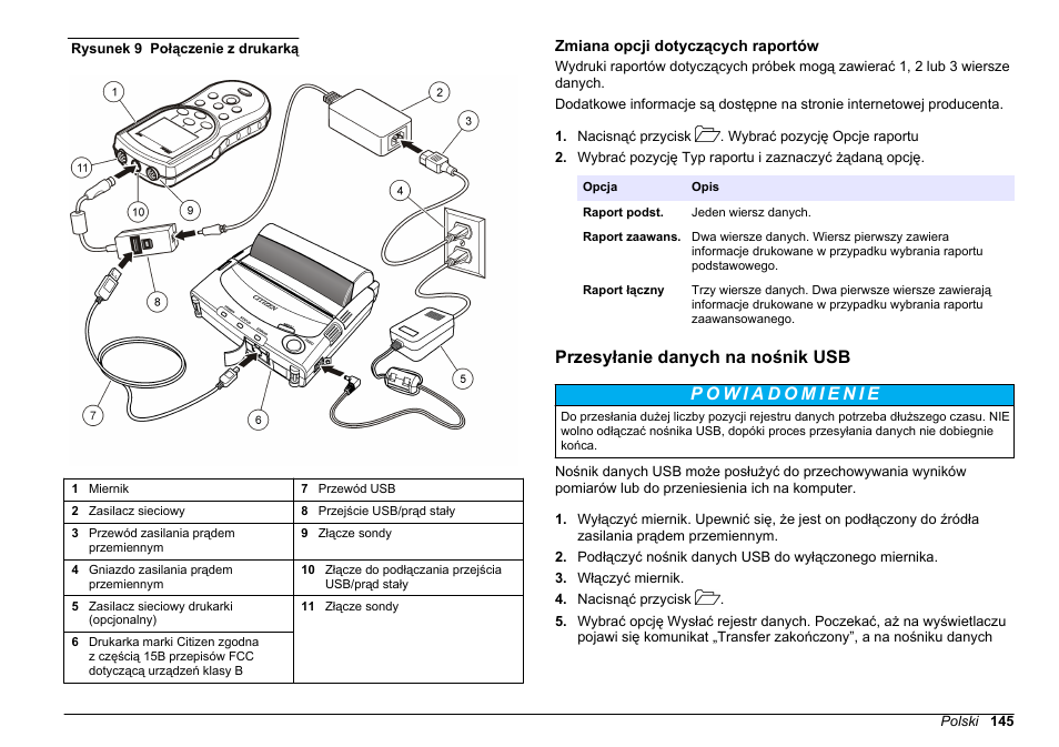 Zmiana opcji dotyczących raportów, Przesyłanie danych na nośnik usb, Rysunek 9 | Hach-Lange HQ30D Basic User Manual User Manual | Page 145 / 354