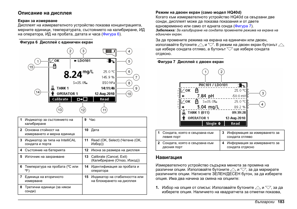 Описание на дисплея, Навигация | Hach-Lange HQ30D Basic User Manual User Manual | Page 183 / 354