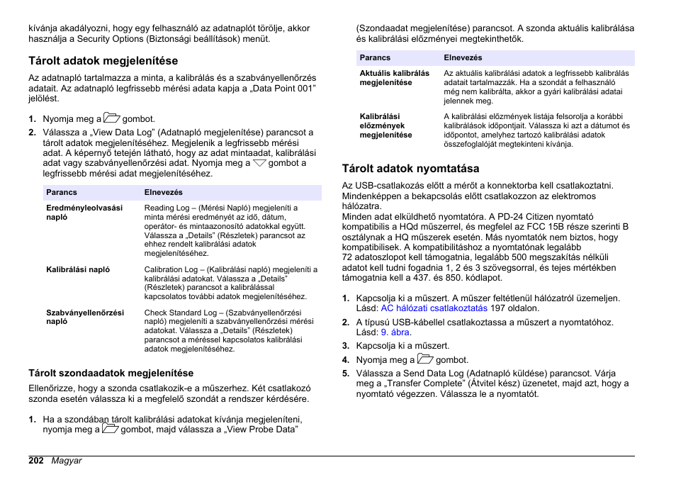 Tárolt adatok megjelenítése, Tárolt szondaadatok megjelenítése, Tárolt adatok nyomtatása | Hach-Lange HQ30D Basic User Manual User Manual | Page 202 / 354