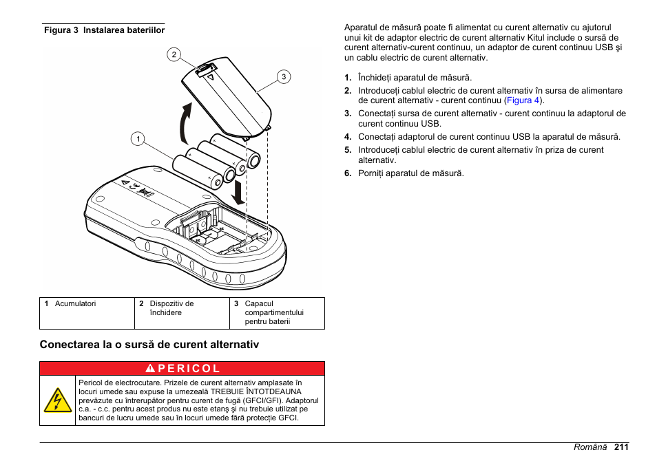 Conectarea la o sursă de curent alternativ | Hach-Lange HQ30D Basic User Manual User Manual | Page 211 / 354