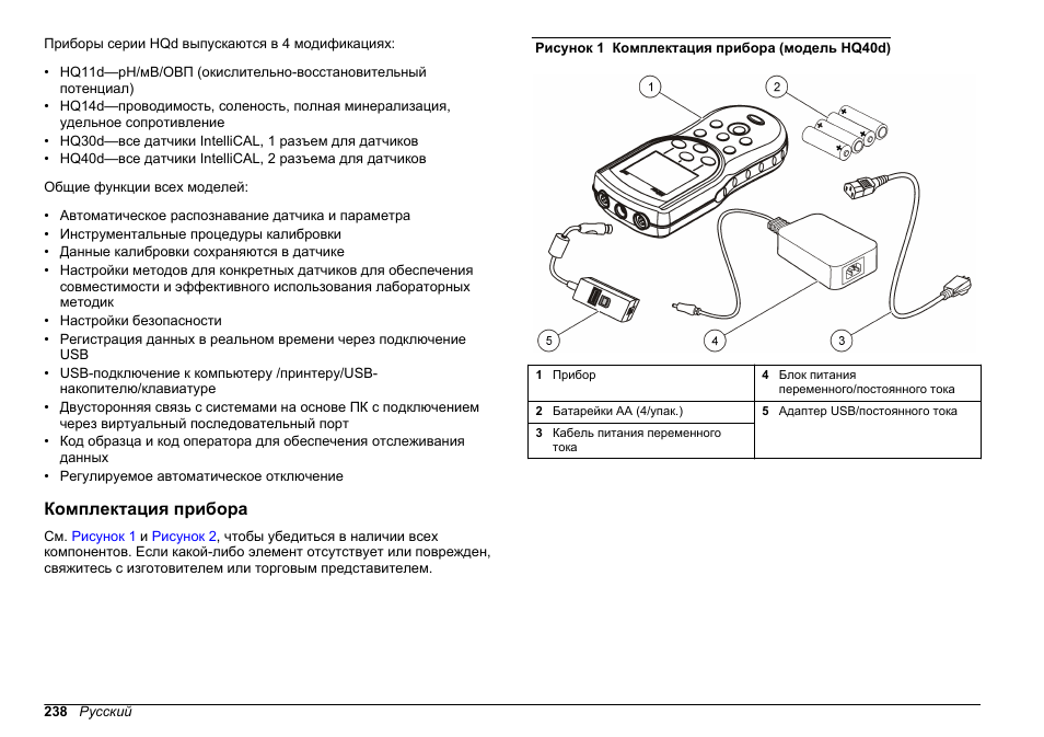Комплектация прибора | Hach-Lange HQ30D Basic User Manual User Manual | Page 238 / 354