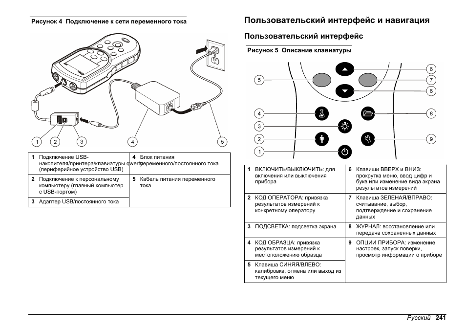 Пользовательский интерфейс и навигация, Пользовательский интерфейс | Hach-Lange HQ30D Basic User Manual User Manual | Page 241 / 354