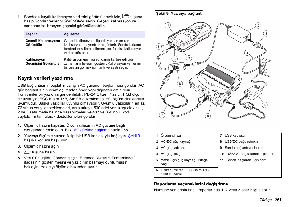 Kayıtlı verileri yazdırma, Raporlama seçeneklerini değiştirme | Hach-Lange HQ30D Basic User Manual User Manual | Page 261 / 354