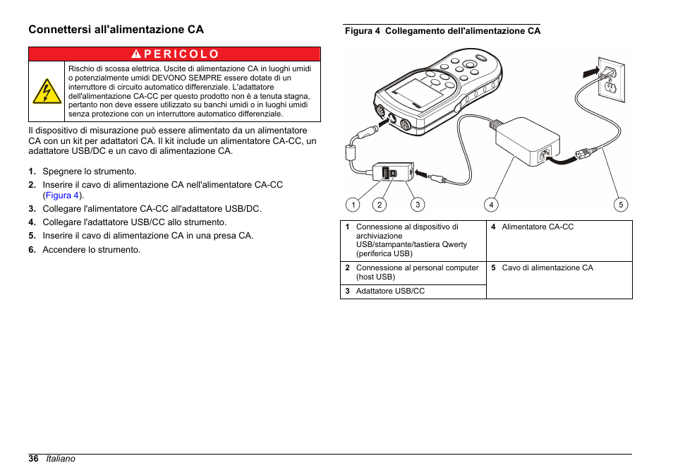 Connettersi all'alimentazione ca | Hach-Lange HQ30D Basic User Manual User Manual | Page 36 / 354