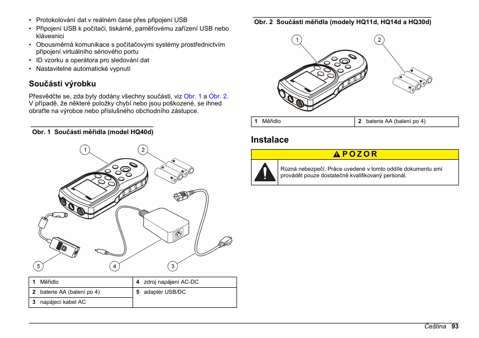 Součásti výrobku, Instalace | Hach-Lange HQ30D Basic User Manual User Manual | Page 93 / 354