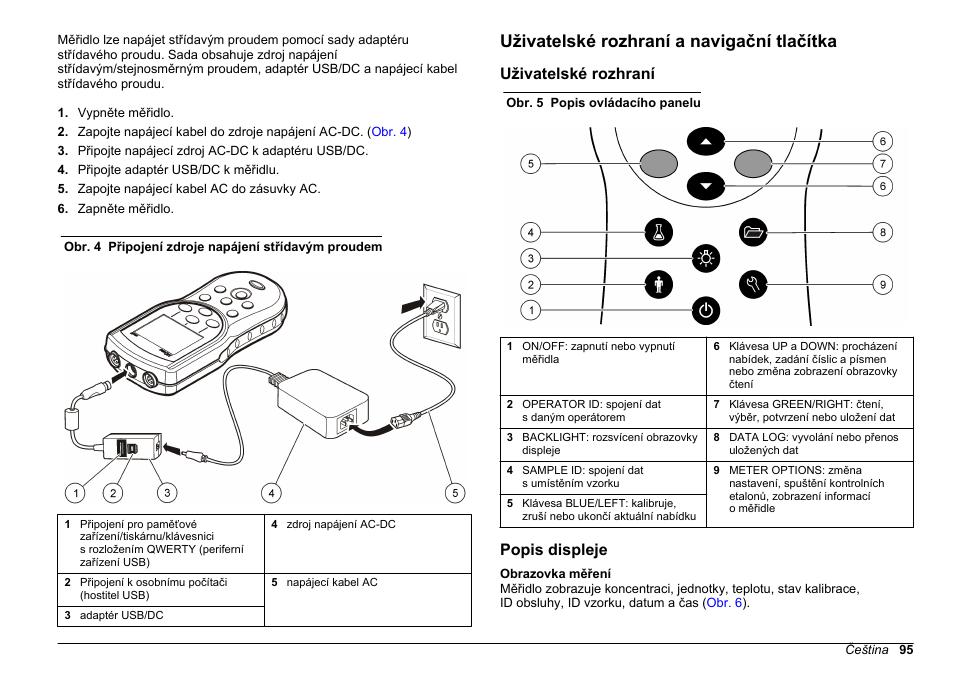 Uživatelské rozhraní a navigační tlačítka, Uživatelské rozhraní, Popis displeje | Hach-Lange HQ30D Basic User Manual User Manual | Page 95 / 354