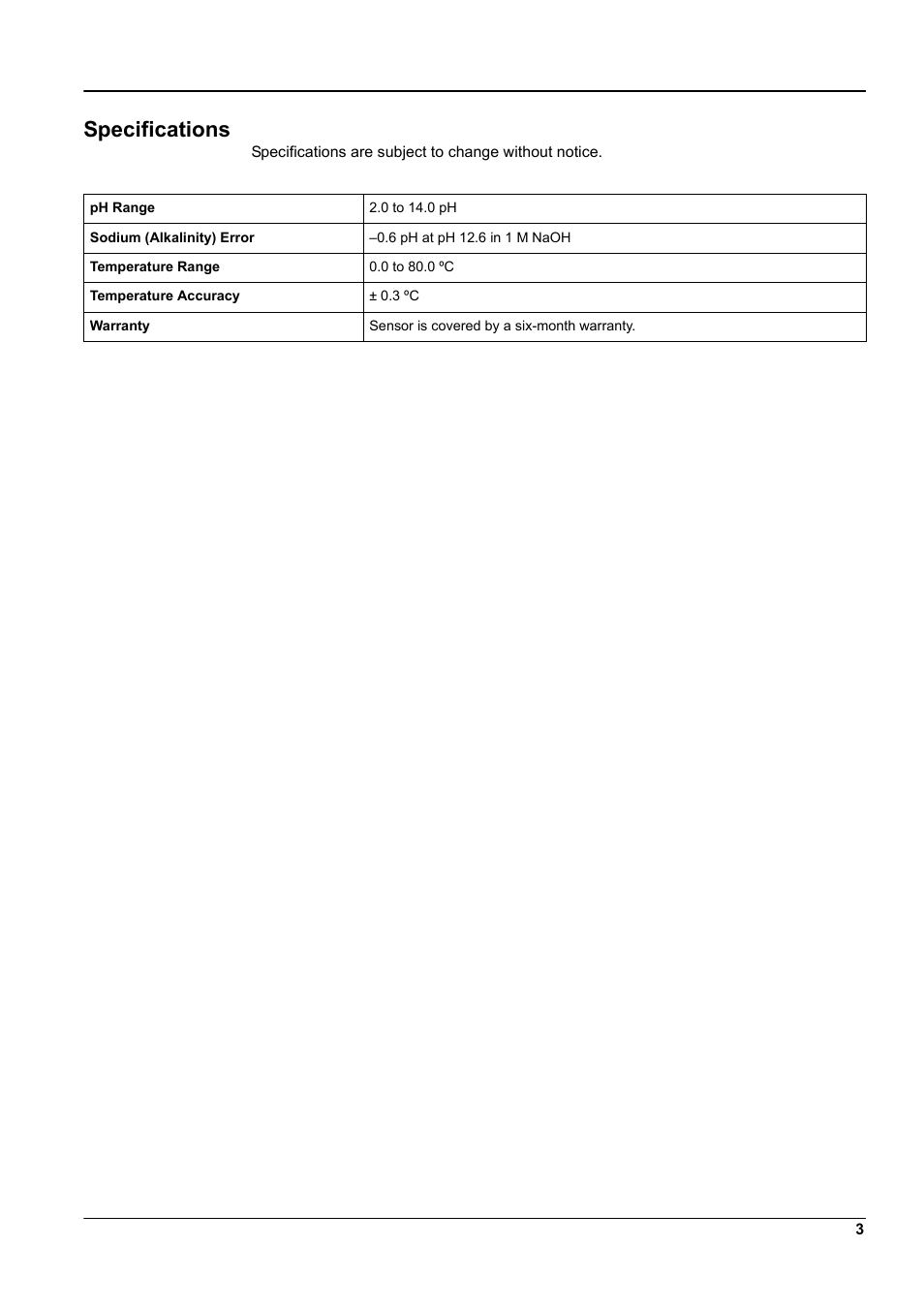 Specifications | Hach-Lange PHC101-30 Instruction Sheet User Manual | Page 3 / 4